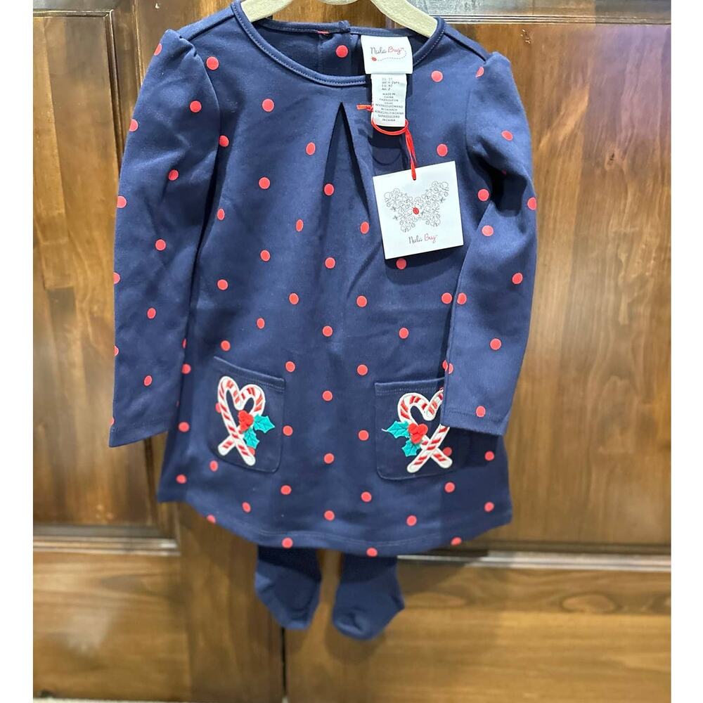 Nula Bug Candy Cane Dress and Tights Set Size 2T